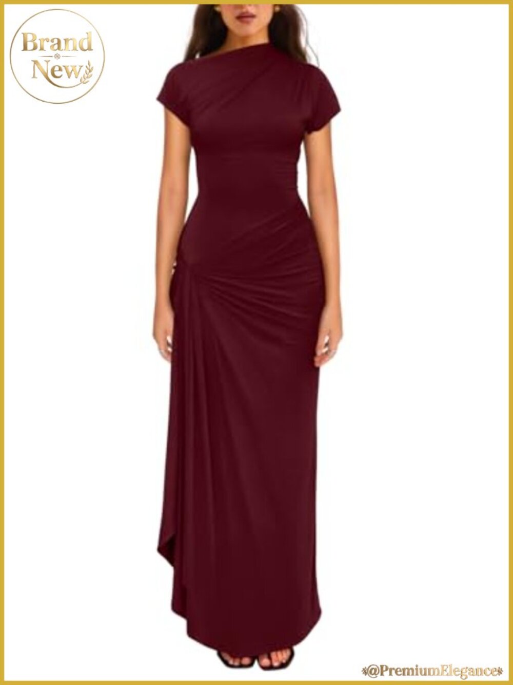 Women's Short Sleeve Ruched High Split Maxi Party Dress